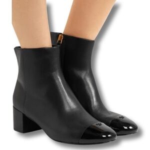 Tory Burch Shelby Patent Trimmed Leather Ankle Boots Black Women’s Size 7M
